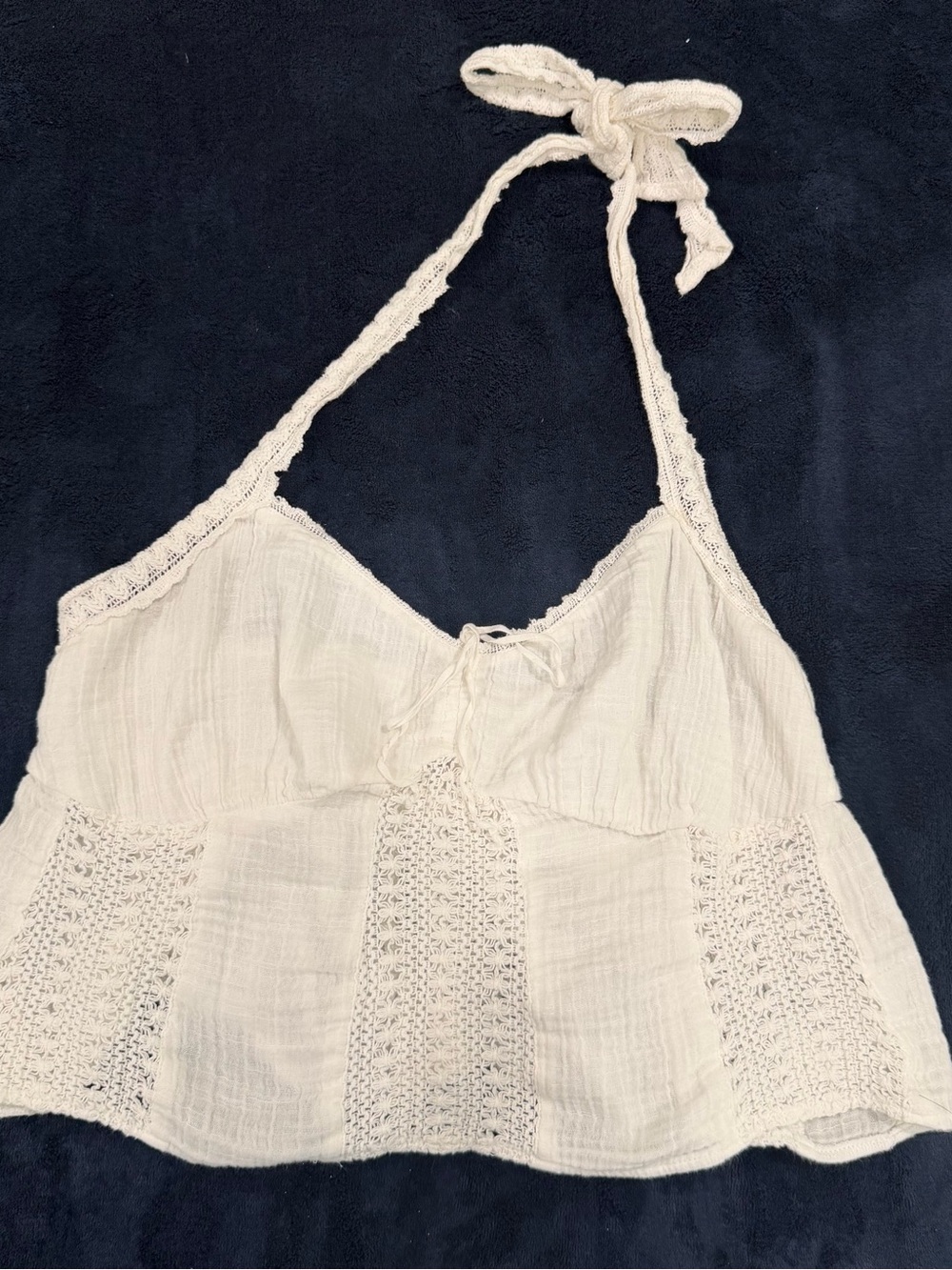 American Eagle Boho Cotton Crochet Lace White Halter Tank